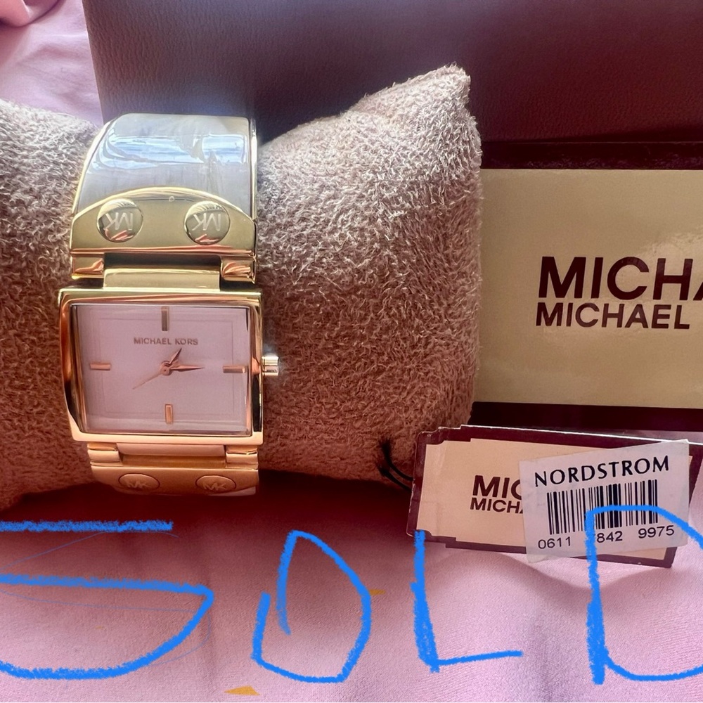 Michael Kors Gold and Cream Square Watch